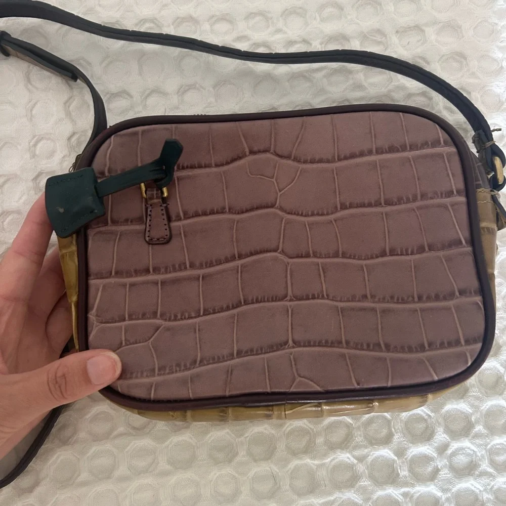 J. Crew Purple and Brown Colorblocked Croc Embossed Leather Crossbody Bag